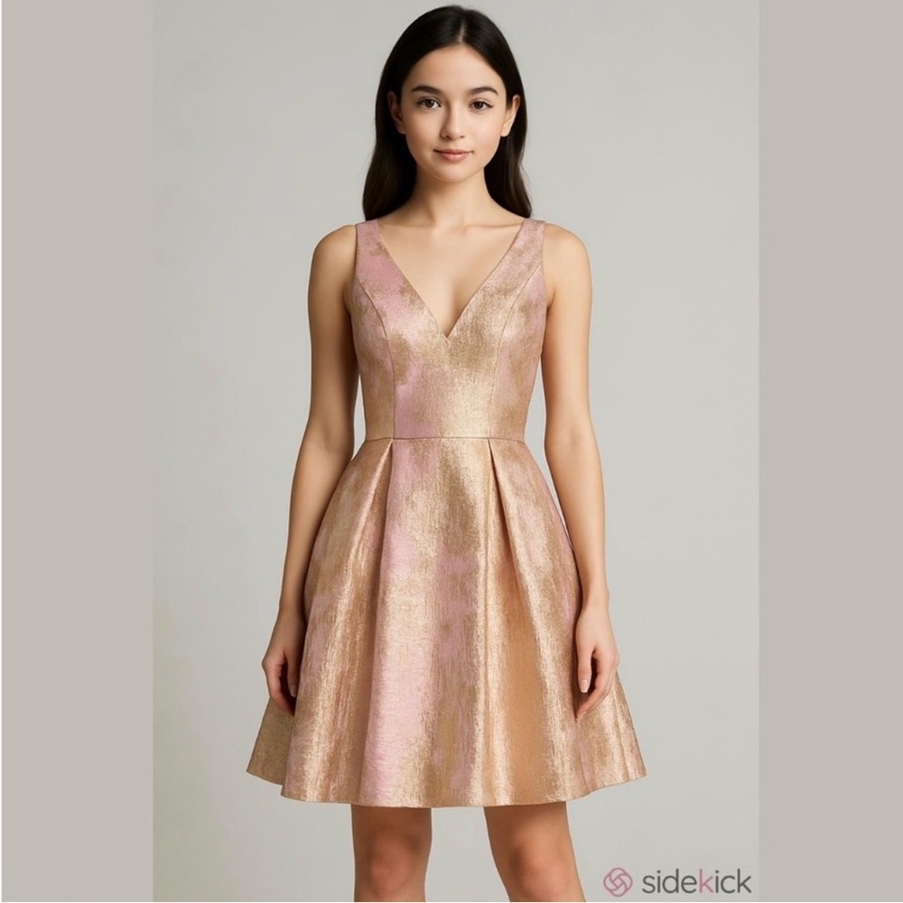 Minuet metallic gold pink fit and flare dress Fits Medium lined sleeveless